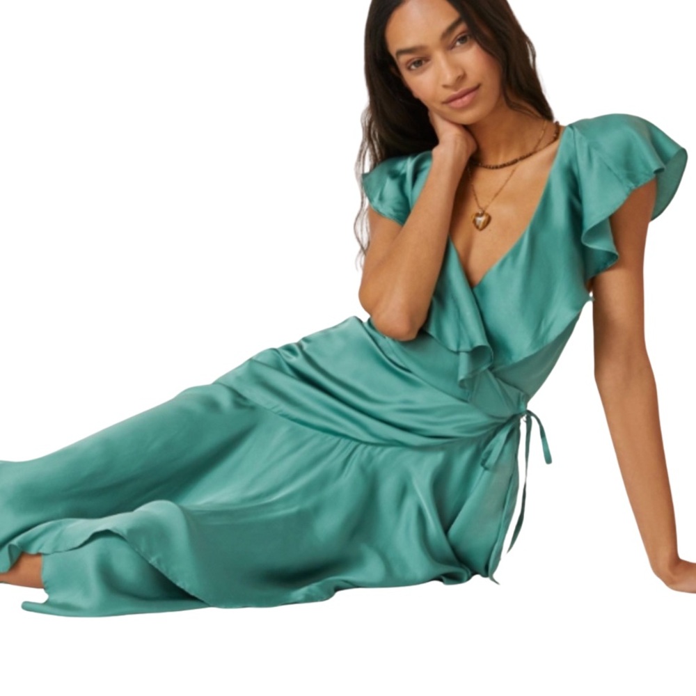 Anthropology+ Elegant Wrap Maxi Dress, 1X, Teal